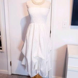 White Tiered Ruched Dress